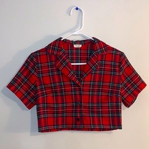 PLAID BUTTON UP CROPPED SHIRT